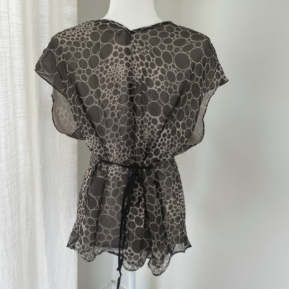 R. 89 Black Beige Silk Sheer Blouse Top - Picture 5 of 7